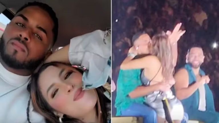 Influenciadora sobe no palco, beija artista e acaba recebendo pedido de divórcio do marido