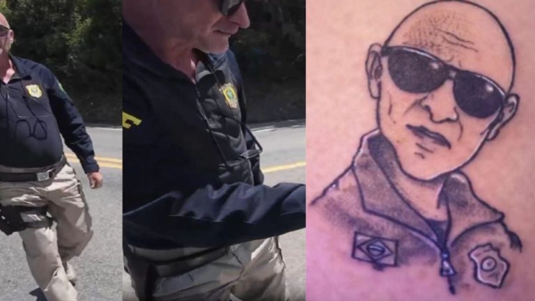 Após viralizar em abordagem na rodovia do AM, suíço tatua rosto de policial na b*nd4