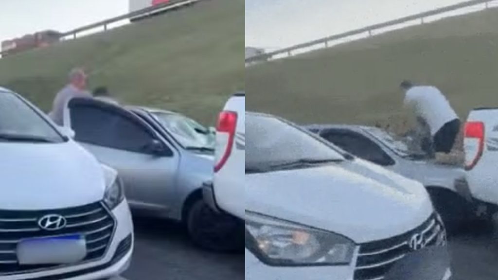 Após ver ex com atual, homem persegue casal e destrói carro com socos em rodovia