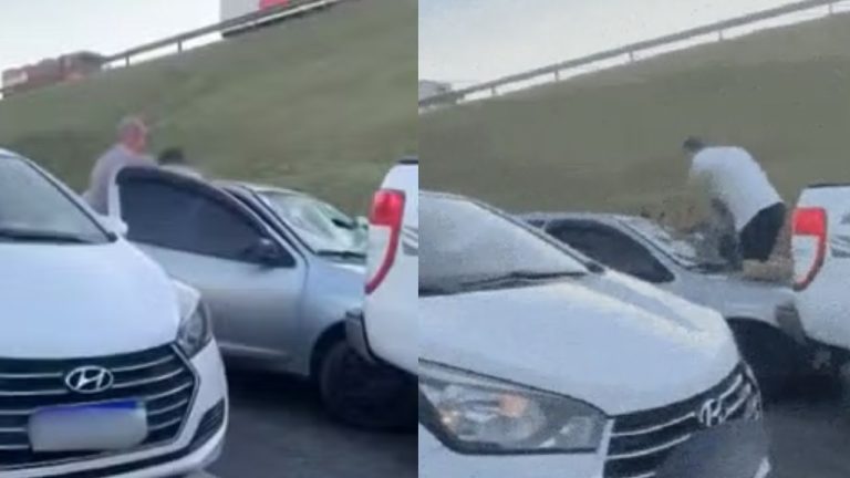 Após ver ex com atual, homem persegue casal e destrói carro com socos em rodovia